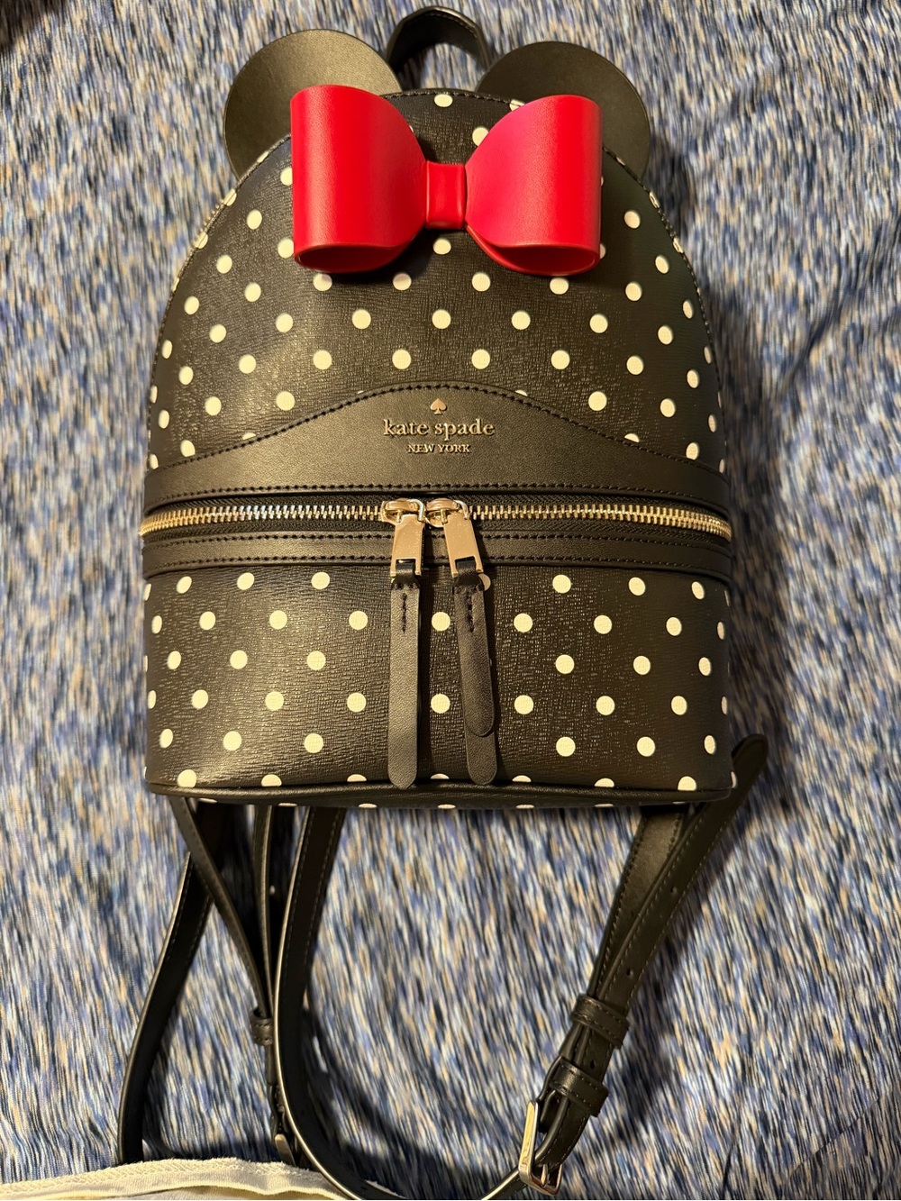 kate spade Black Polka Dot Mini Backpack with Red Bow Accent